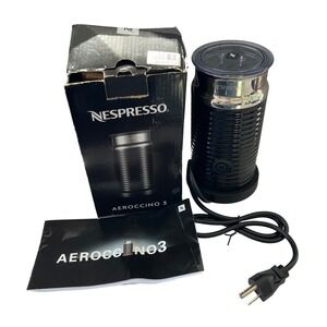 Nespresso Aeroccino 3 Milk Frother Black Electric Steamer 3594 with Box Manual